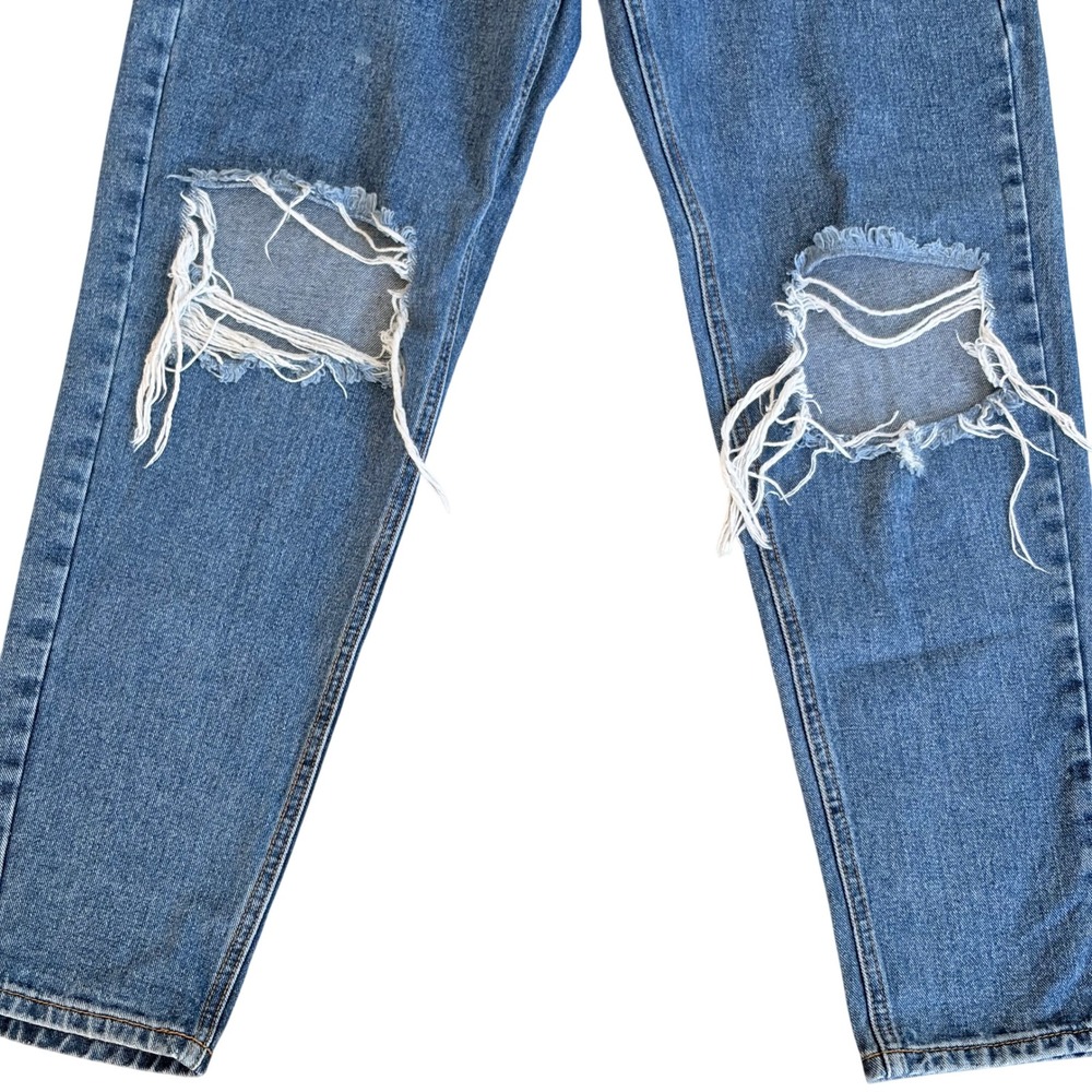 PrettyLittleThing Mom Jeans Size 6 Distressed Blue High Rise Ripped Denim Pants - Picture 3 of 6